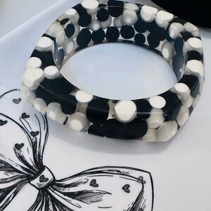 60s MOD Black and White Polka Dot Bangle Bracelet